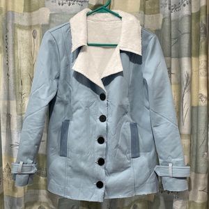 DOSUKRAI fashion Sherpa lined coat in light blue.